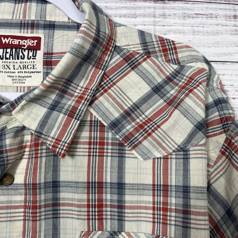 Wrangler Jeans Co 3XL Plaid Cotton Casual Shirt Pearl Snap L/S Western Cowboy
